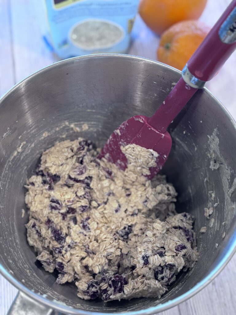 Add Cranberries and Oats: Mix the dried cranberries and oats into the wet mixture until evenly distributed.