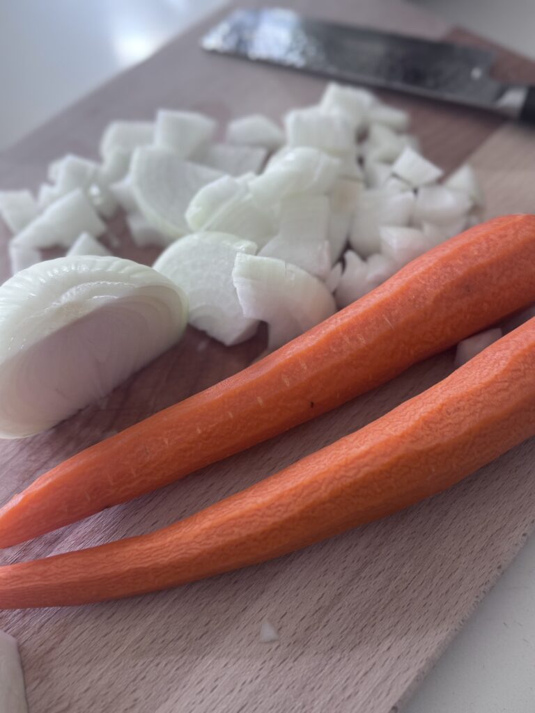 Onions and carrots for Braised Short Ribs