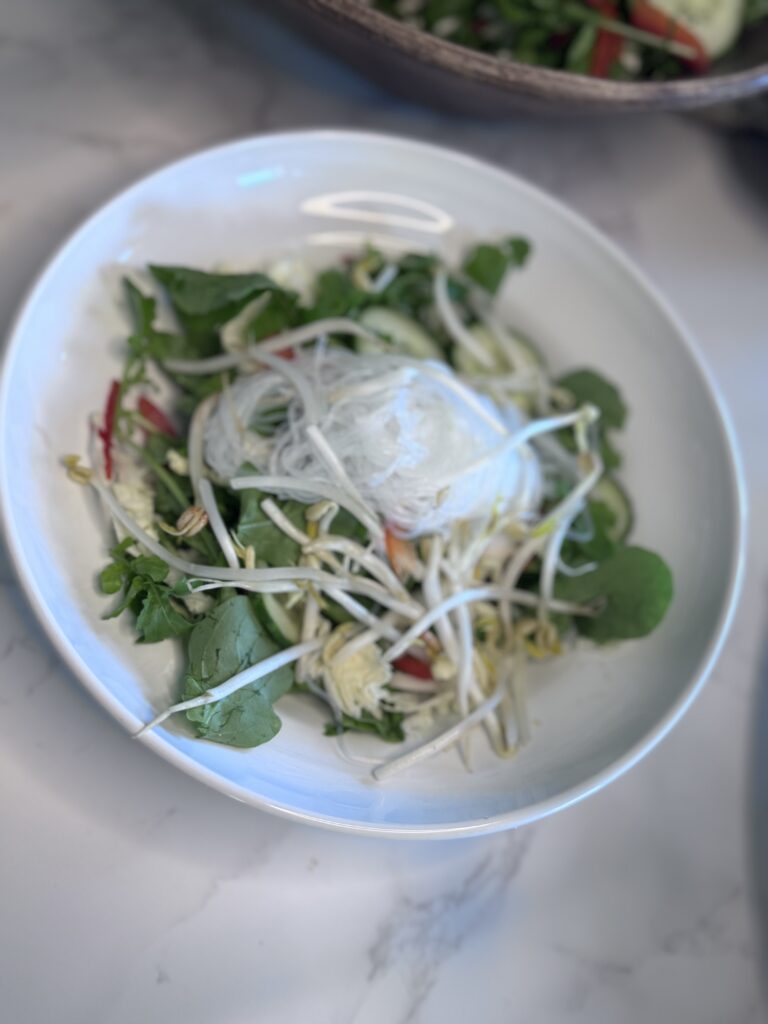 Twirl noodles onto salad.