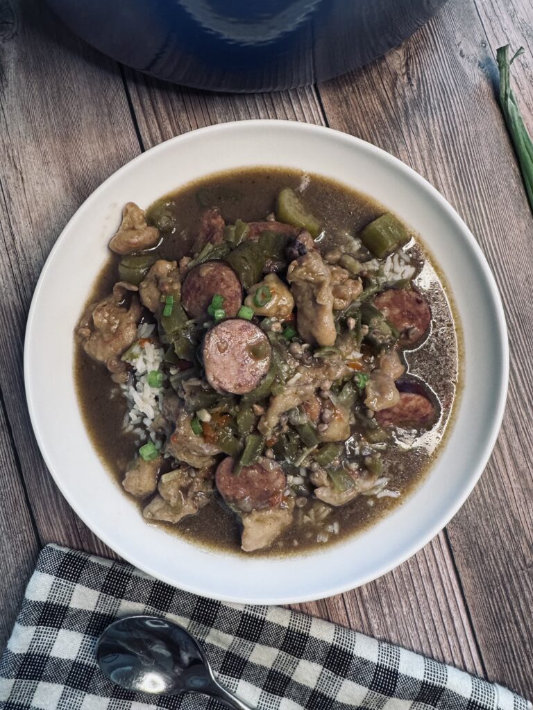 Serve gumbo over cooked rice