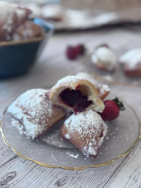 Beignets with strawberry jam