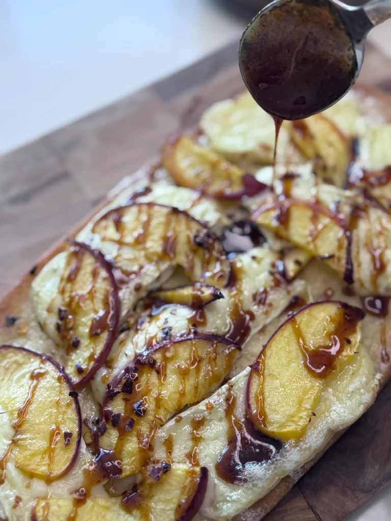 Finish the peach and brie flatbread