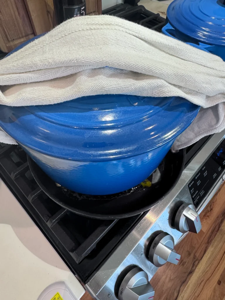 press the sandwich with the dutch oven