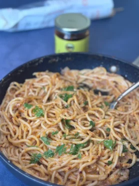 Caramelized Onion Pasta with Chili Oil