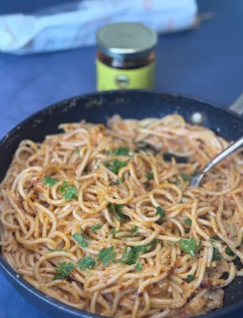 Caramelized Onion Pasta with Chili Oil