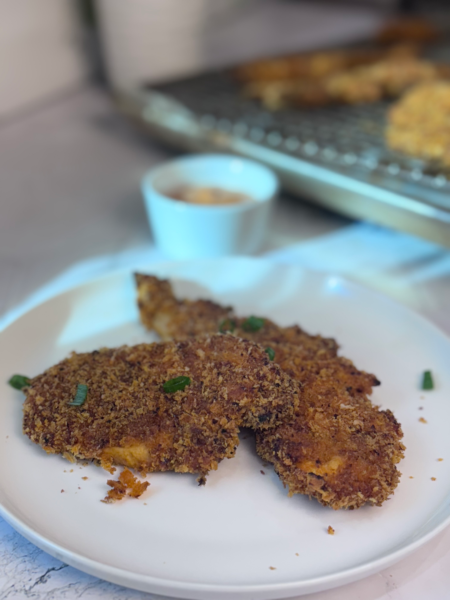 Korean Style Baked Chicken Tenders with Honey Gochujang Dipping Sauce