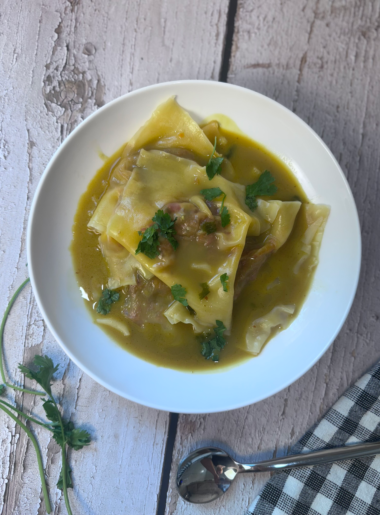 Coconut Curry Wonton Soup with Ginger and Veggies