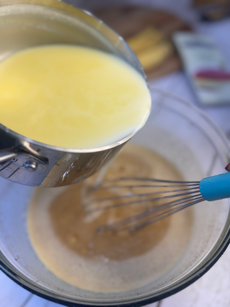 Banana White Chocolate Bread Pudding with Salted White Chocolate Sauce