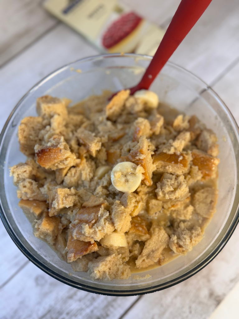 Banana White Chocolate Bread Pudding with Salted White Chocolate Sauce