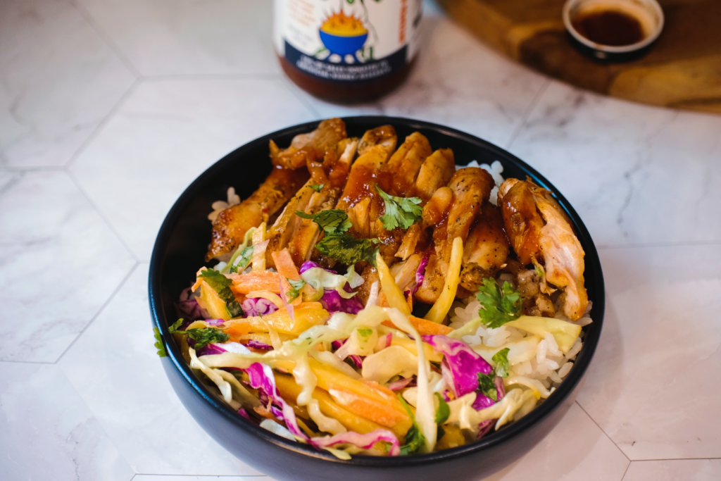 BBQ Rice Bowls with Mango Slaw